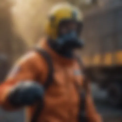 A trained professional conducting a hazmat assessment in a contaminated environment.