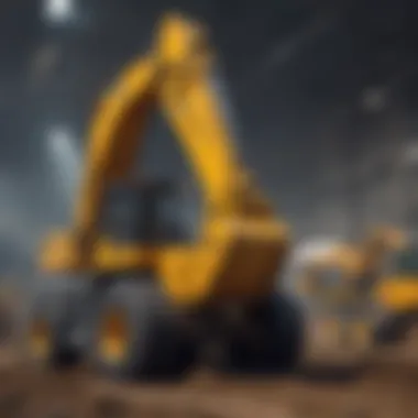 Variety of Heavy Machinery in Action Diverse types of heavy machinery lined up in a construction area