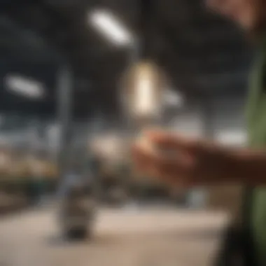 A person placing an LED bulb in a recycling facility