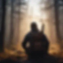 Silhouette of a hunter aiming in the wilderness
