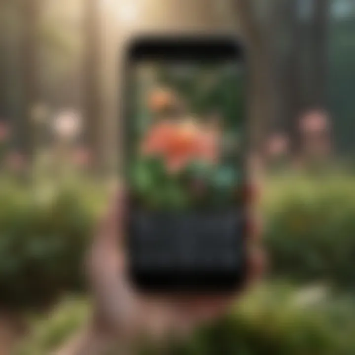 A smartphone displaying a flower identification app in action.