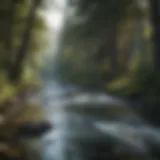 A serene freshwater river teeming with salmon