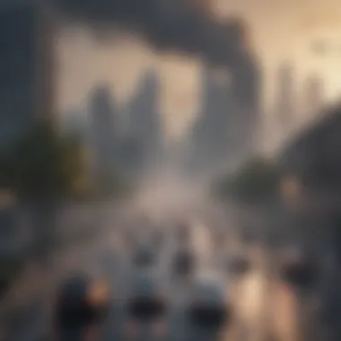 Urban Smog from Car Emissions Polluted city skyline with smog from car emissions
