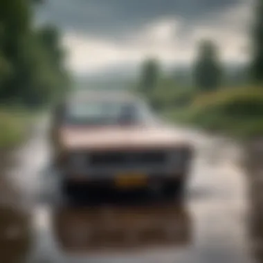 Ecosystem Impact of Car Emissions Dead fish in polluted water due to car emissions runoff