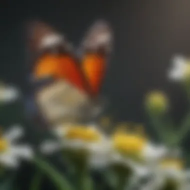 Butterfly and Pollination A close-up of a butterfly perched on a flower, symbolizing the delicate balance of pollinators amidst climate shifts.