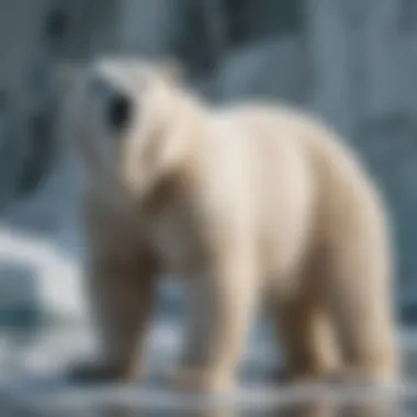 Polar Bear on Shrinking Ice A polar bear struggling on a shrinking ice cap, illustrating the impact of climate change on Arctic wildlife.