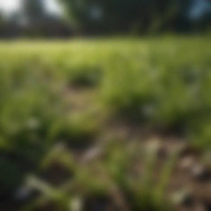 Close-up of grass clippings decomposing on the lawn