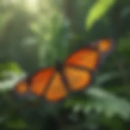 A delicate monarch butterfly resting on a lush green leaf