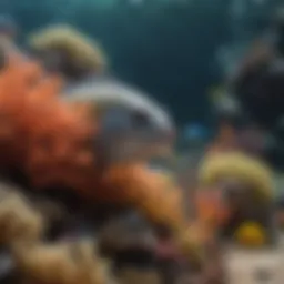 A vibrant coral reef teeming with diverse fish species.