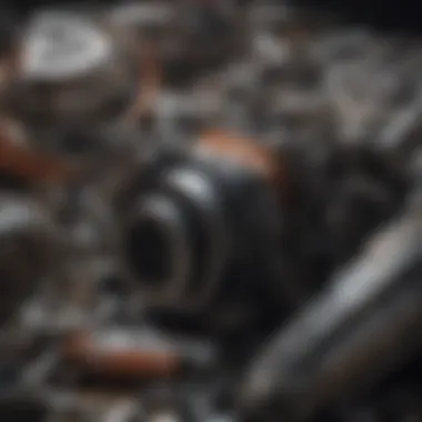 Detailed Look at Recyclable Auto Parts Close-up of salvaged car parts ready for recycling