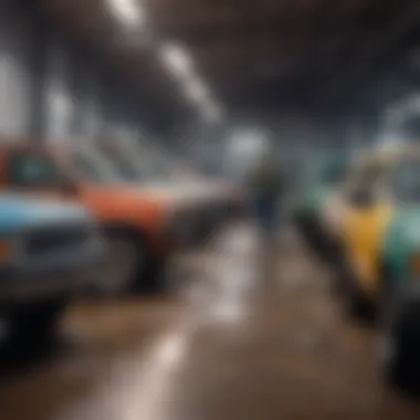 Employees examining vehicles for recycling at John Auto Salvage