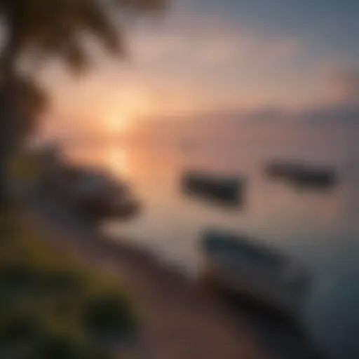 Scenic view of Lake Erie at dawn with fishing boats