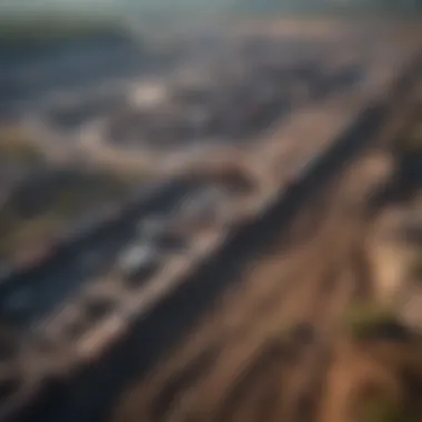 Aerial view of industrial waste impacting land