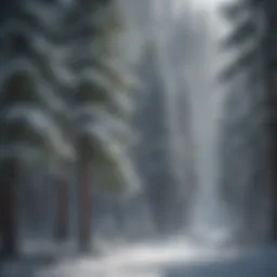 A winter landscape showcasing evergreen trees blanketed with snow