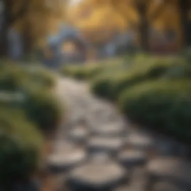Stone Pathways with Winter Foliage A beautifully designed outdoor space featuring stone pathways and winter foliage