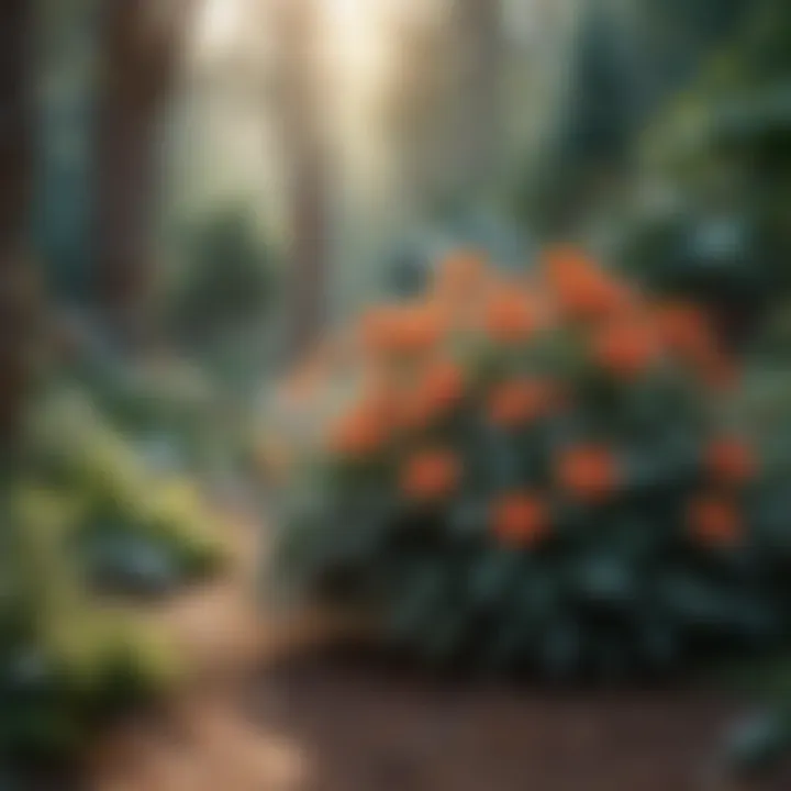 An arrangement of winter-blooming plants in a serene garden setting