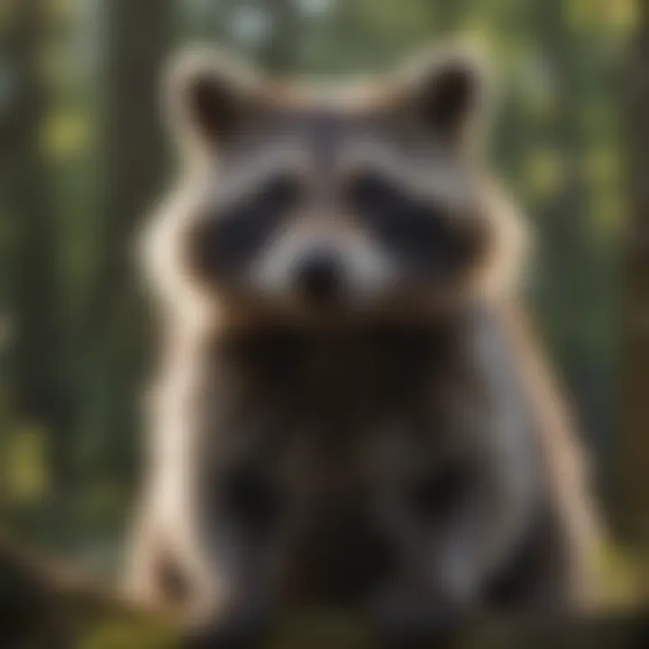 Eco-friendly large raccoon interacting harmoniously with its environment