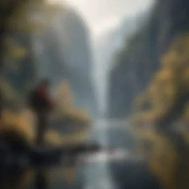 Solitary Pursuit of Fish Lone angler casting a line against a scenic backdrop