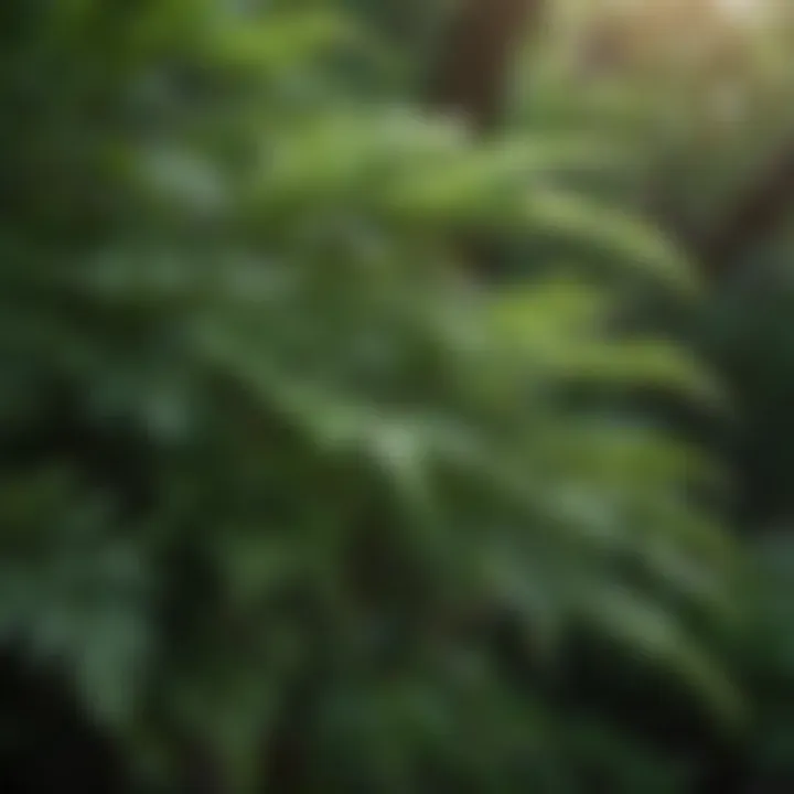 Lush green foliage of an ornamental flowering shrub glistening with morning dew