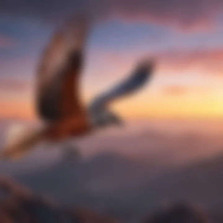 Magnificent bird soaring against a colorful sky