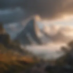 Majestic mountain peak engulfed in mist