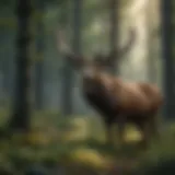 Majestic stag in lush forest