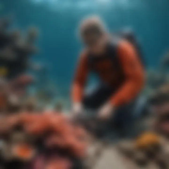 Illustration of a marine biologist documenting coral reef health