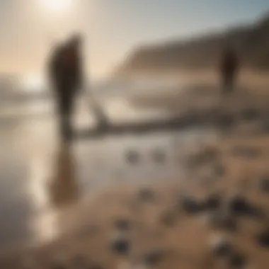 Community Action: Volunteers Cleaning Polluted Beach Group of volunteers cleaning beach polluted by plastic waste