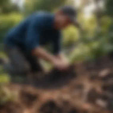 Monitoring Compost Temperature for Optimal Decomposition Gardener checking compost temperature