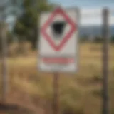 Metal No Trespassing Sign on Barbed Wire Fence