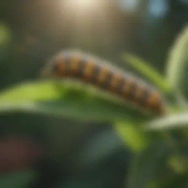 Monarch Caterpillar Feasting on Milkweed Monarch Butterfly Caterpillar Feeding on Milkweed Leaf
