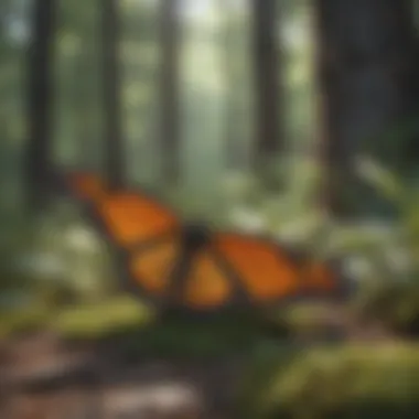 Monarch butterfly cluster roosting in a forest