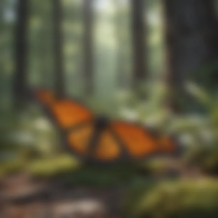 Monarch butterfly cluster roosting in a forest