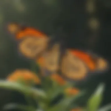 Monarch Butterfly Clustered on Milkweed Plant