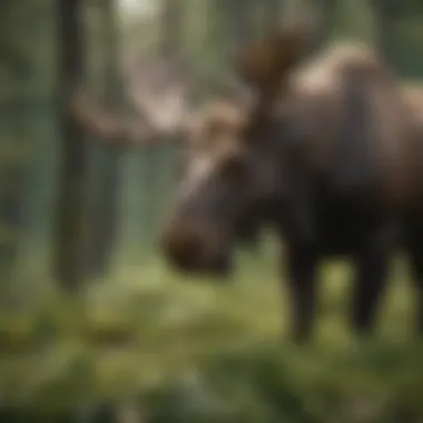 Moose in a Natural Habitat Moose grazing in a lush green habitat