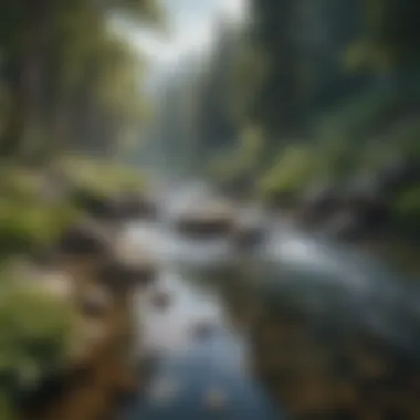 Aquatic Serenity: The Journey of a Pristine Stream Illustration of a crystal-clear stream meandering through a pristine landscape