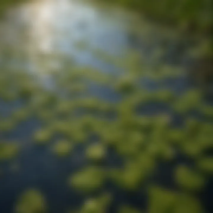 Close-up of duckweed on water surface