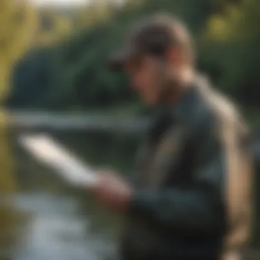 Filling Out a Fishing License Application A person filling out a fishing license application