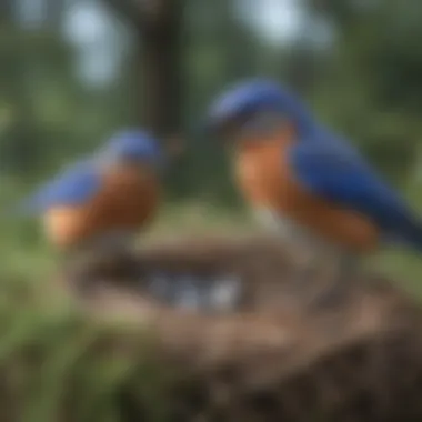 Eastern bluebird building a nest