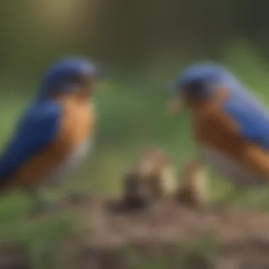 Eastern bluebird feeding its chicks