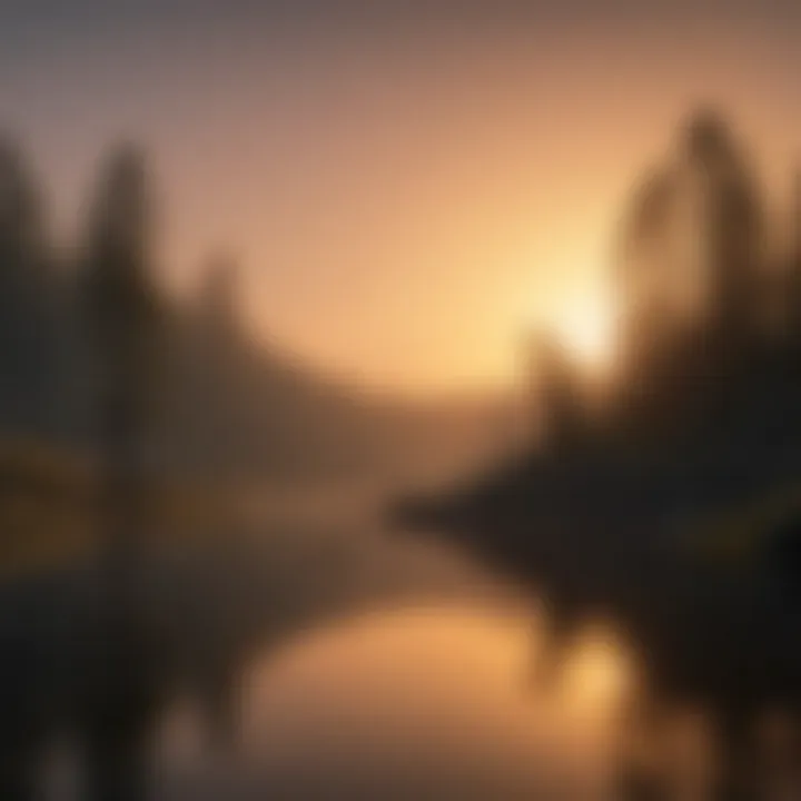 Serene dawn over a tranquil lake, ideal for pike fishing