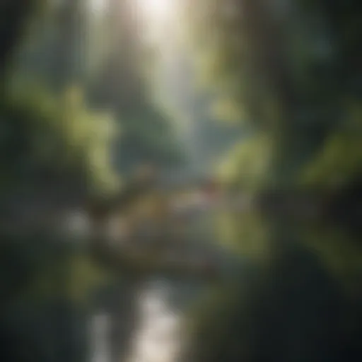 Lush vegetation reflecting on calm water