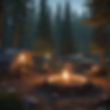 Tranquil Campsite Setting at Dusk Illustration depicting a serene campsite at dusk