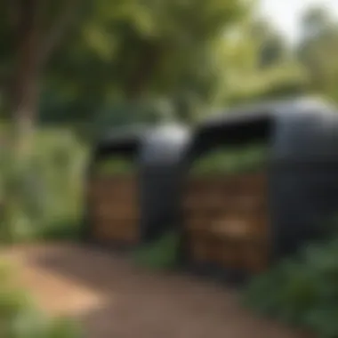 Eco-Friendly Compost Bins in a Serene Garden Organic compost bins in a lush garden setting