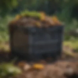 Organic matter decomposing in compost bin