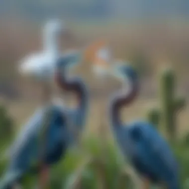 Courtship Rituals of Blue Herons A pair of blue herons engaged in courtship behavior