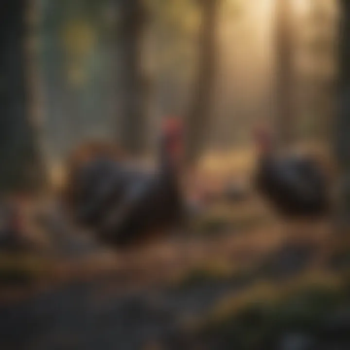 Turkeys peacefully roosting at dusk
