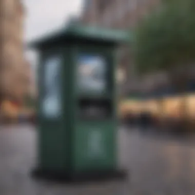 Phone recycle kiosk at a bustling city square