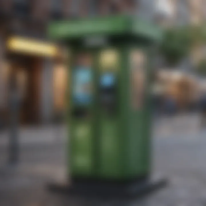 Eco-friendly phone recycle kiosk in urban setting