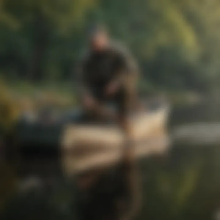 An angler casting a line from a boat on a river